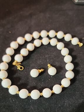 MONET Classic White Bead Necklace with Gold Accent Studs
